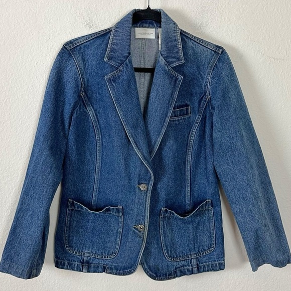Vintage 90s Y2K Liz Claiborne Denim Blazer Size Small Jean Jacket Preppy Classic - Picture 1 of 12